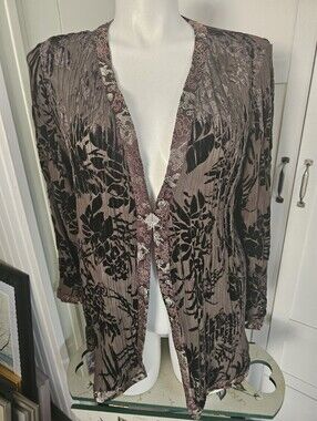 Soft Surroundings 1XL Brown Velvet Burnout Kimono Jacket Silk Cardigan Blouse
